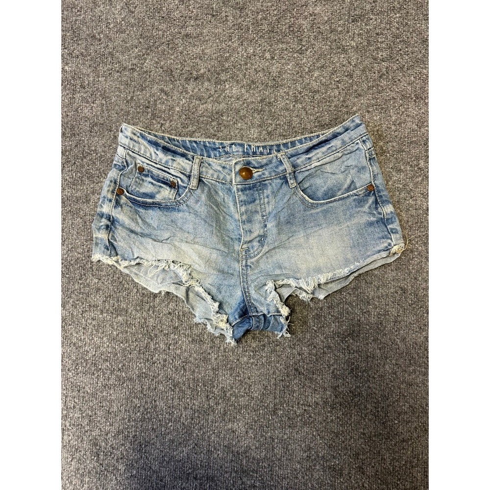 The Frail Shorts Womens Size 4 Blue Denim Low Rise Frayed Raw Hem Cut Off Casual